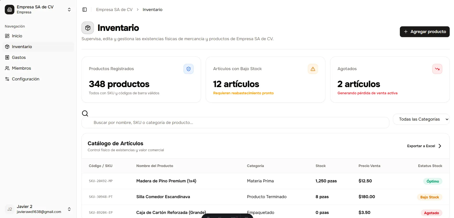 Sistema de Inventarios Multi-Tenant - Gestión de Catálogos y Stock